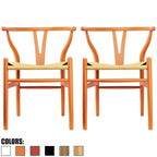 Set of 2 Orange Modern Wood Dining Chair With Y Back Arm Armchair Hemp Seat For Home Restaurant Office Bedroom Kitchen