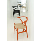 Set of 2 Orange Modern Wood Dining Chair With Y Back Arm Armchair Hemp Seat For Home Restaurant Office Bedroom Kitchen