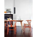 Set of 2 Orange Modern Wood Dining Chair With Y Back Arm Armchair Hemp Seat For Home Restaurant Office Bedroom Kitchen