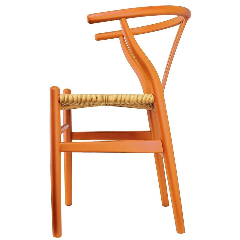 Set of 2 Orange Modern Wood Dining Chair With Y Back Arm Armchair Hemp Seat For Home Restaurant Office Bedroom Kitchen