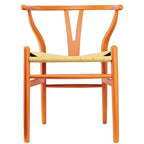 Set of 2 Orange Modern Wood Dining Chair With Y Back Arm Armchair Hemp Seat For Home Restaurant Office Bedroom Kitchen
