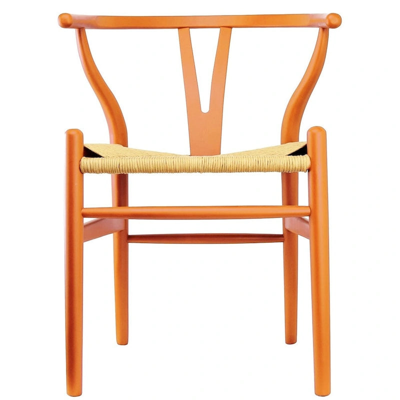 Set of 2 Orange Modern Wood Dining Chair With Y Back Arm Armchair Hemp Seat For Home Restaurant Office Bedroom Kitchen