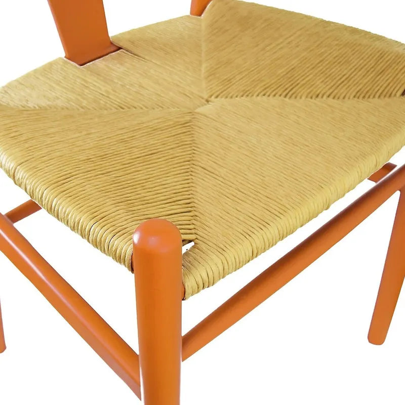 Set of 2 Orange Modern Wood Dining Chair With Y Back Arm Armchair Hemp Seat For Home Restaurant Office Bedroom Kitchen