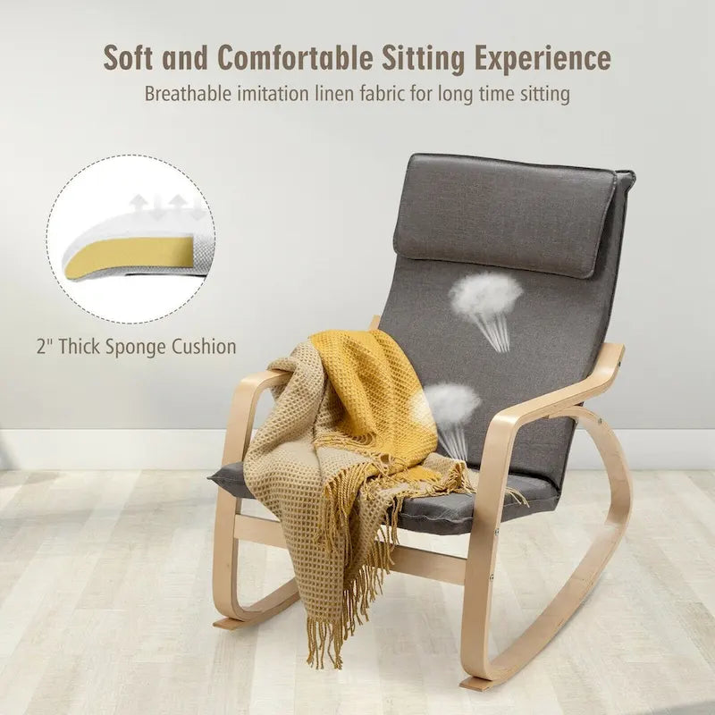 Modern Bentwood Rocking Chair Fabric Upholstered Relax Rocker Lounge Chair