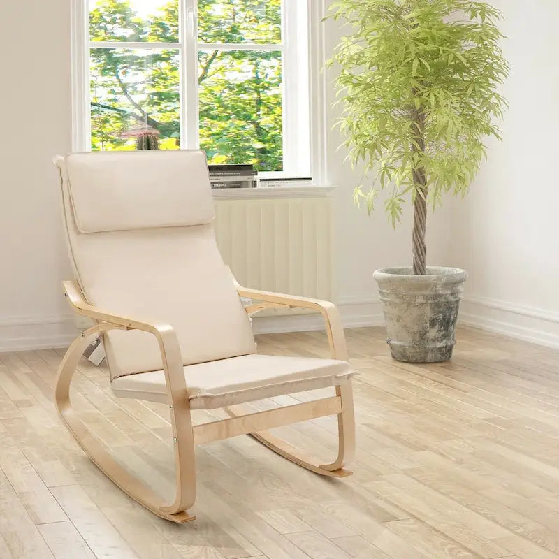 Modern Bentwood Rocking Chair Fabric Upholstered Relax Rocker Lounge Chair
