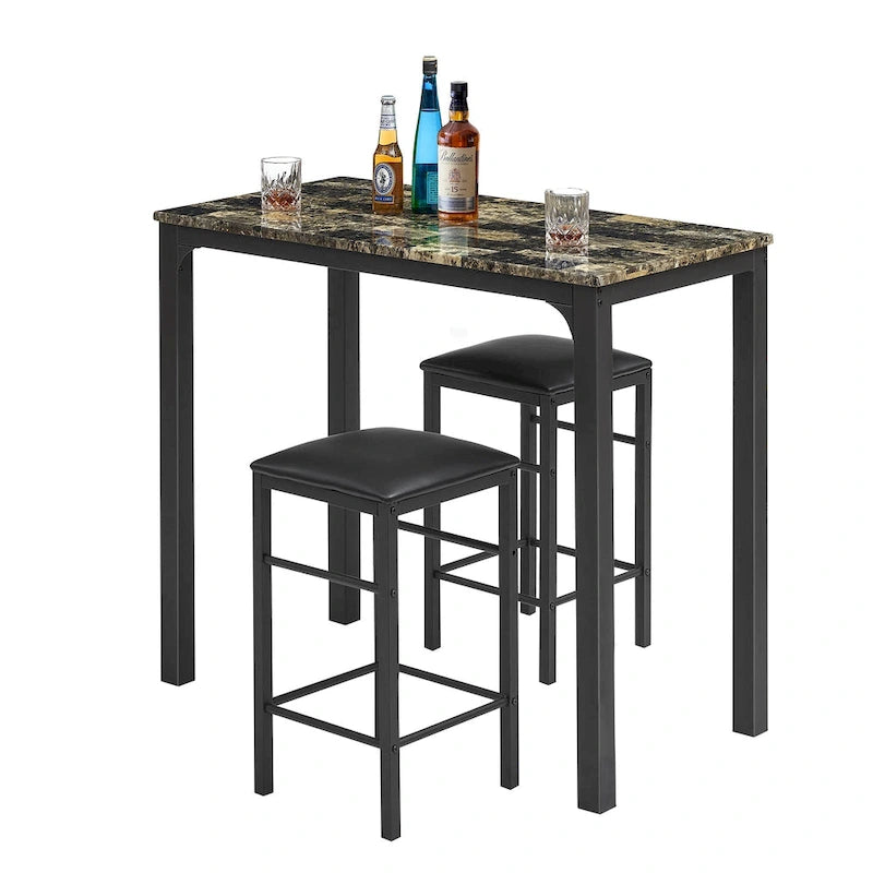VECELO Home Kitchen Counter Dining Table Sets Morden-Marble Pattern-(Set of 3)