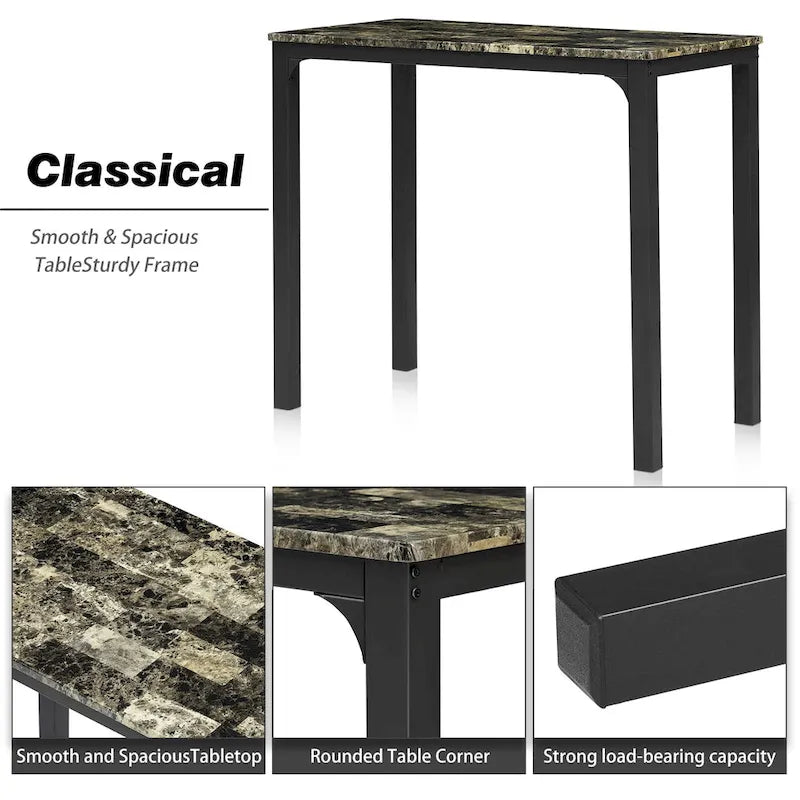 VECELO Home Kitchen Counter Dining Table Sets Morden-Marble Pattern-(Set of 3)