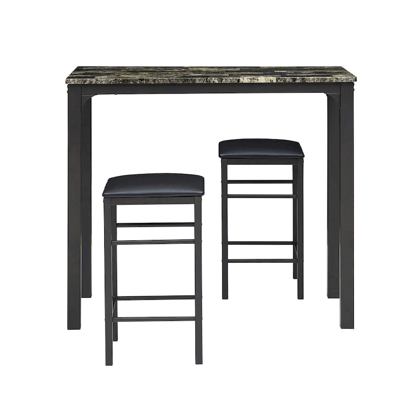 VECELO Home Kitchen Counter Dining Table Sets Morden-Marble Pattern-(Set of 3)