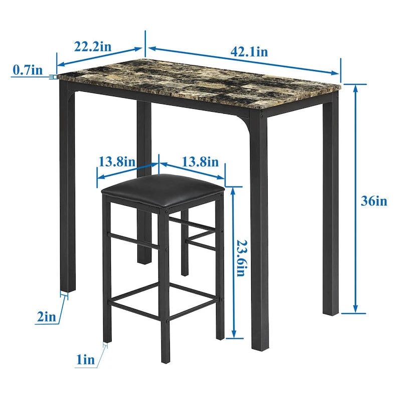 VECELO Home Kitchen Counter Dining Table Sets Morden-Marble Pattern-(Set of 3)