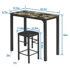 VECELO Home Kitchen Counter Dining Table Sets Morden-Marble Pattern-(Set of 3)