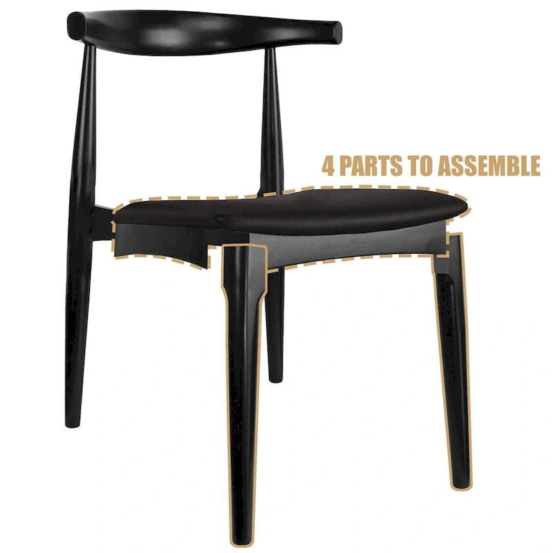 Walnut Dark Wood PU Leather or Beige Fabric Cushion Seat Dining Chairs Desk Side for Living Room Bedroom Kitchen Accent