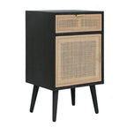 28 Inch Accent Cabinet, 1 Drawer, Pine, Woven Rattan Design - 28 H x 13.5 W x 16.5 L Inches
