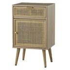 28 Inch Accent Cabinet, 1 Drawer, Pine, Woven Rattan Design - 28 H x 13.5 W x 16.5 L Inches