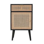 28 Inch Accent Cabinet, 1 Drawer, Pine, Woven Rattan Design - 28 H x 13.5 W x 16.5 L Inches