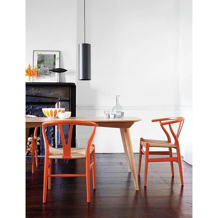 Set of 2 Modern Wood Dining Chair With Back Armchair Hemp Seat For Home Restaurant Office Kitchen