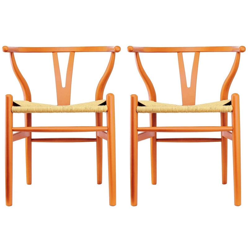 Set of 2 Modern Wood Dining Chair With Back Armchair Hemp Seat For Home Restaurant Office Kitchen