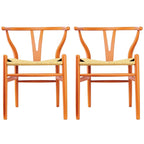Set of 2 Modern Wood Dining Chair With Back Armchair Hemp Seat For Home Restaurant Office Kitchen