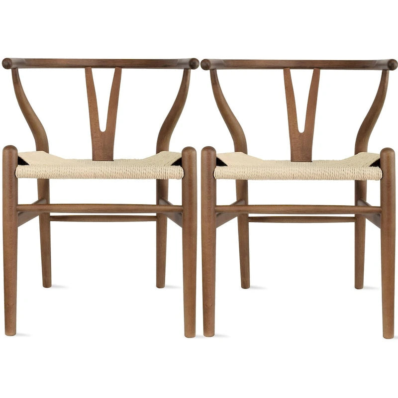 Set of 2 Modern Wood Dining Chair With Back Armchair Hemp Seat For Home Restaurant Office Kitchen