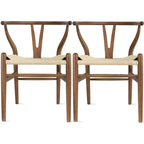 Set of 2 Modern Wood Dining Chair With Back Armchair Hemp Seat For Home Restaurant Office Kitchen