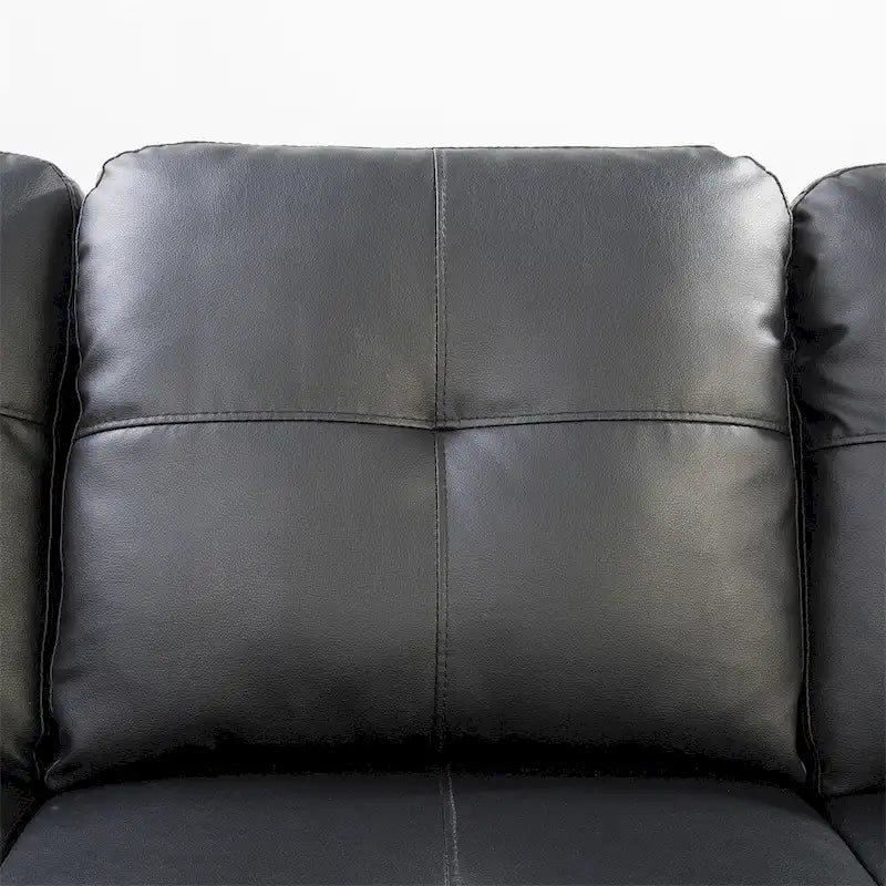 L-shaped Faux Leather Sectional Sofa with Ottoman and Pillows