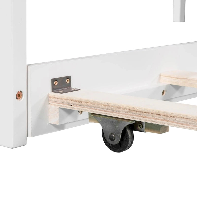 L-shaped Platform Bed with Trundle and Drawers Linked with built-in Desk,Twin