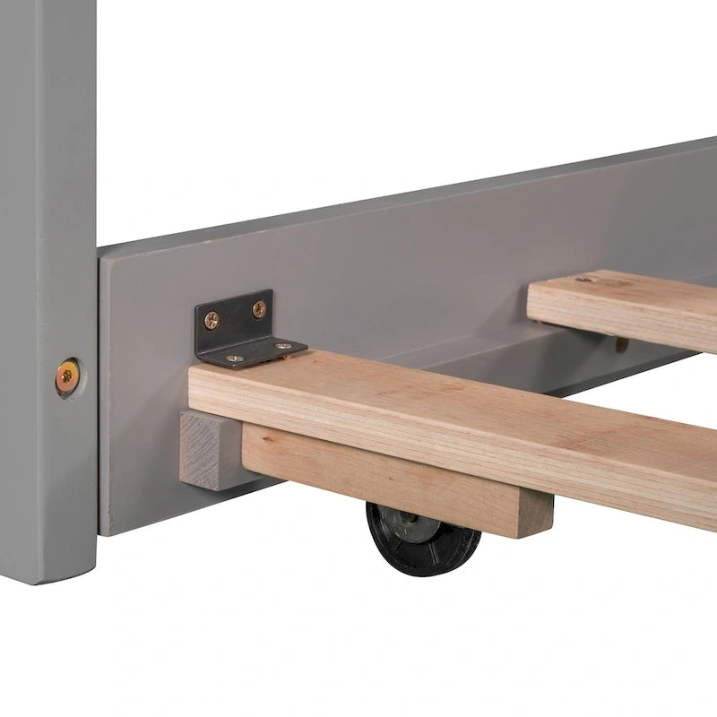 L-shaped Platform Bed with Trundle and Drawers Linked with built-in Desk,Twin