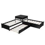L-shaped Platform Bed with Trundle and Drawers Linked with built-in Desk,Twin