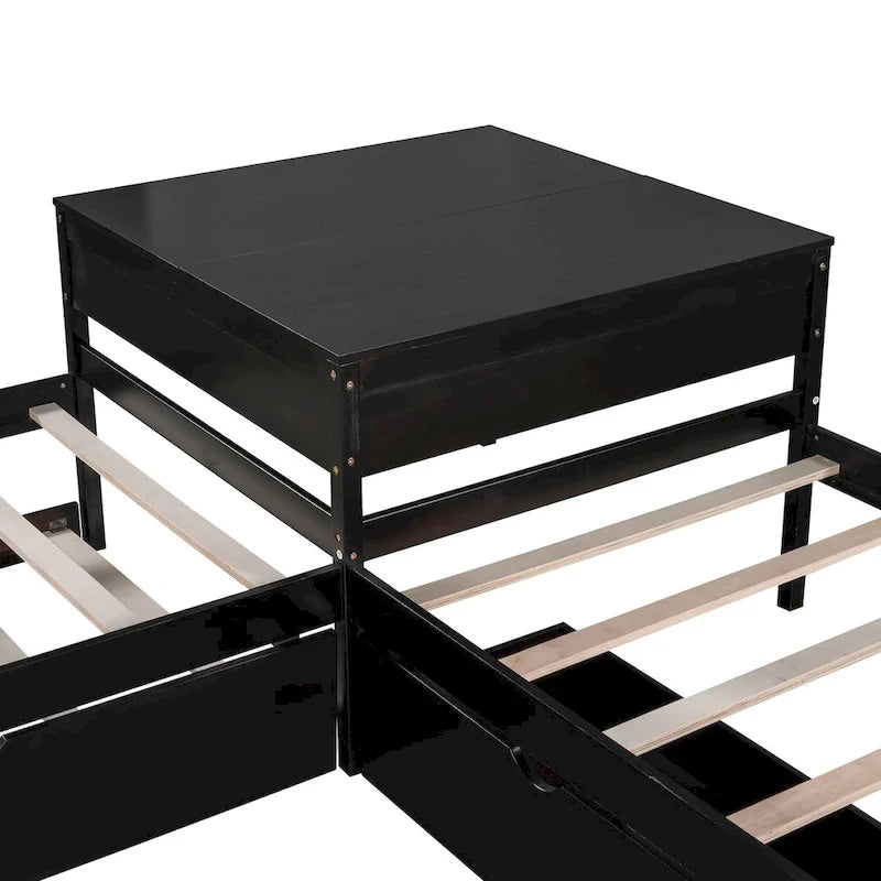 L-shaped Platform Bed with Trundle and Drawers Linked with built-in Desk,Twin