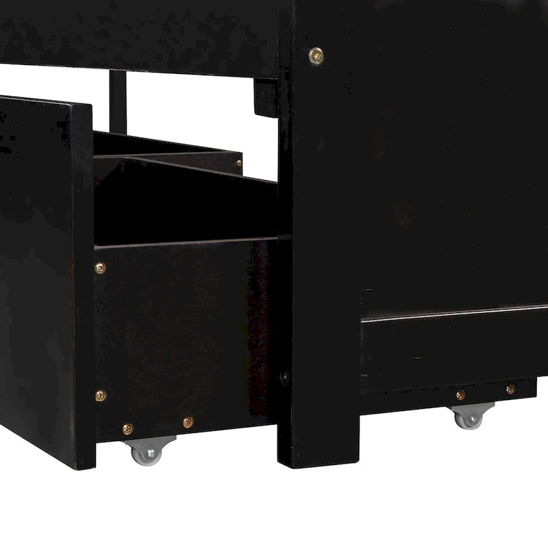 L-shaped Platform Bed with Trundle and Drawers Linked with built-in Desk,Twin