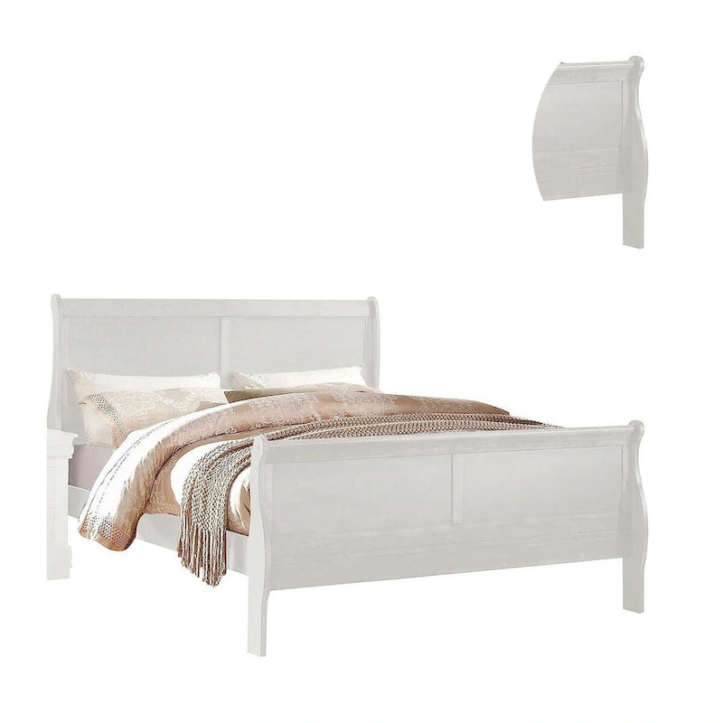 Nin Queen Size Sleigh Bed, Minimalist Style Headboard, Classic White Wood