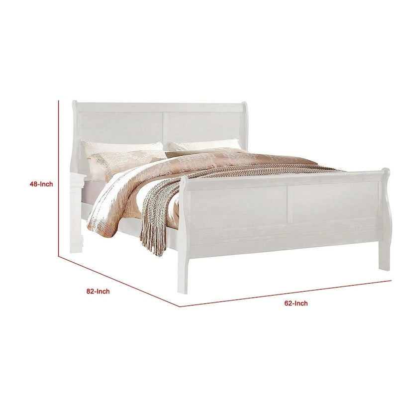Nin Queen Size Sleigh Bed, Minimalist Style Headboard, Classic White Wood