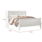 Nin Queen Size Sleigh Bed, Minimalist Style Headboard, Classic White Wood