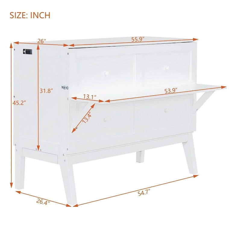 Merax Queen/Full Murphy Bed with USB Port and removable Shelves