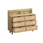 43.316-Drawers Rattan Storage Cabinet Rattan Drawer with LED Lights and Power Outlet,for Bedroom,Living Room