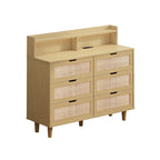 43.316-Drawers Rattan Storage Cabinet Rattan Drawer with LED Lights and Power Outlet,for Bedroom,Living Room