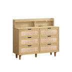 43.316-Drawers Rattan Storage Cabinet Rattan Drawer with LED Lights and Power Outlet,for Bedroom,Living Room
