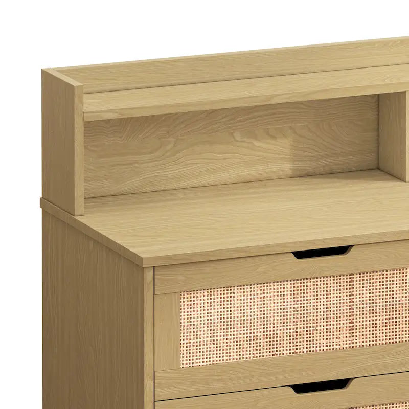 43.316-Drawers Rattan Storage Cabinet Rattan Drawer with LED Lights and Power Outlet,for Bedroom,Living Room