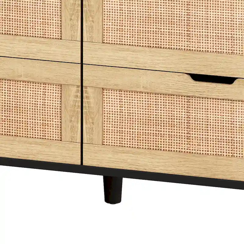 43.316-Drawers Rattan Storage Cabinet Rattan Drawer with LED Lights and Power Outlet,for Bedroom,Living Room