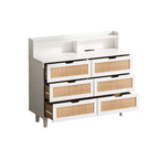 43.316-Drawers Rattan Storage Cabinet Rattan Drawer with LED Lights and Power Outlet,for Bedroom,Living Room