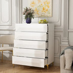 Asymmetrical Drawer Highboy - Chic White Storage Chest with Gold Legs