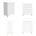Asymmetrical Drawer Highboy - Chic White Storage Chest with Gold Legs