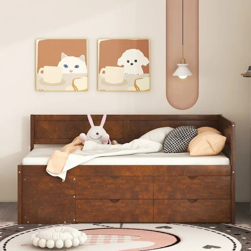 Twin Size Daybed with Drawers and Shelves