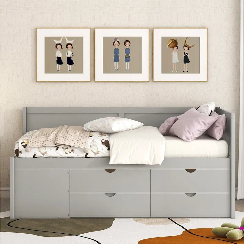 Twin Size Daybed with Drawers and Shelves