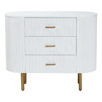 Beyla Mid-Century White Fluted Wood and Gold Metal 3-Drawer Dresser