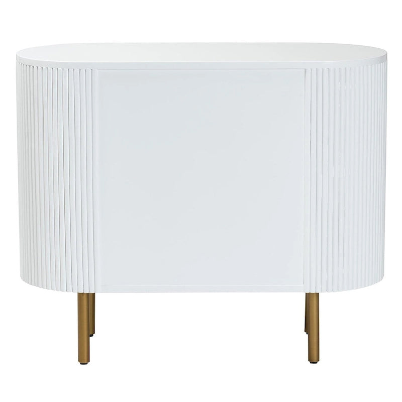 Beyla Mid-Century White Fluted Wood and Gold Metal 3-Drawer Dresser