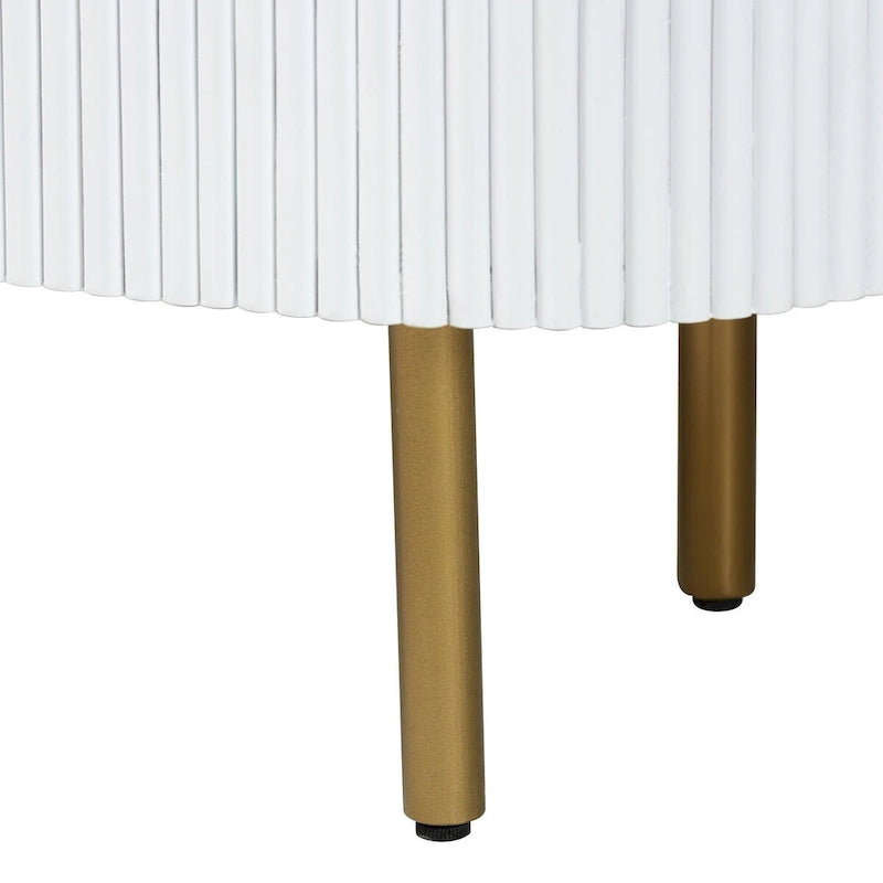 Beyla Mid-Century White Fluted Wood and Gold Metal 3-Drawer Dresser
