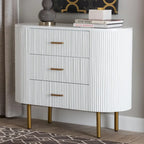 Beyla Mid-Century White Fluted Wood and Gold Metal 3-Drawer Dresser