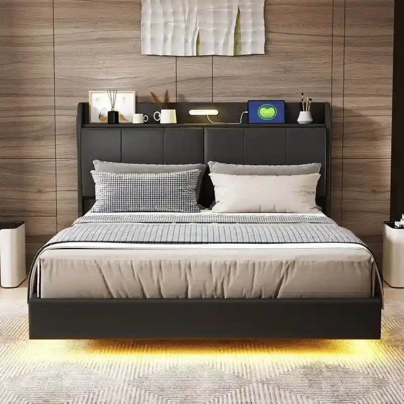 Queen Size Bed Frame with Storage,Touch Sensor Light and USB port