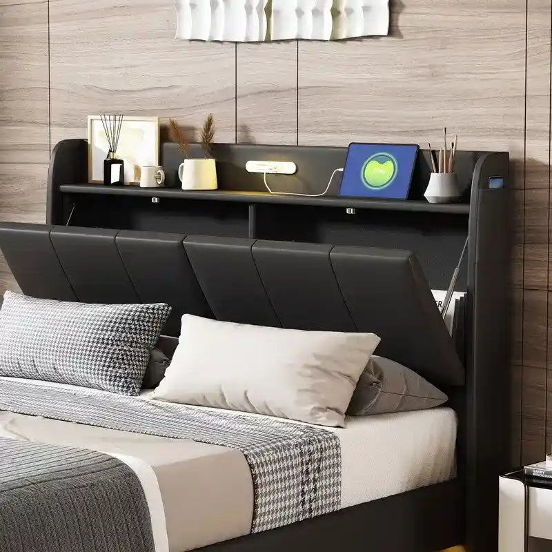 Queen Size Bed Frame with Storage,Touch Sensor Light and USB port