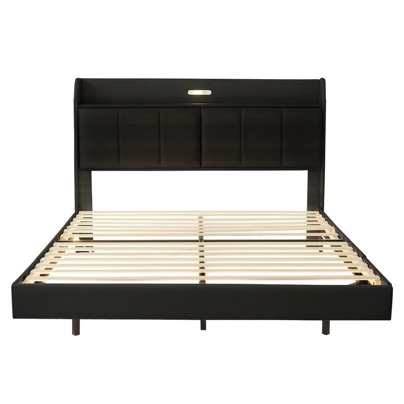 Queen Size Bed Frame with Storage,Touch Sensor Light and USB port